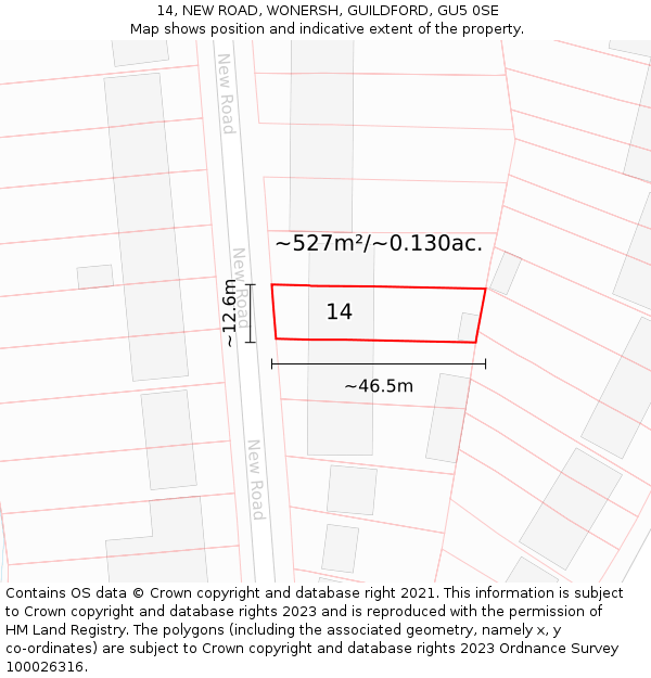 14, NEW ROAD, WONERSH, GUILDFORD, GU5 0SE: Plot and title map