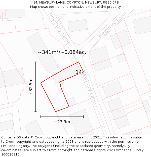 14, NEWBURY LANE, COMPTON, NEWBURY, RG20 6PB: Plot and title map