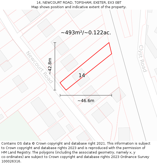 14, NEWCOURT ROAD, TOPSHAM, EXETER, EX3 0BT: Plot and title map