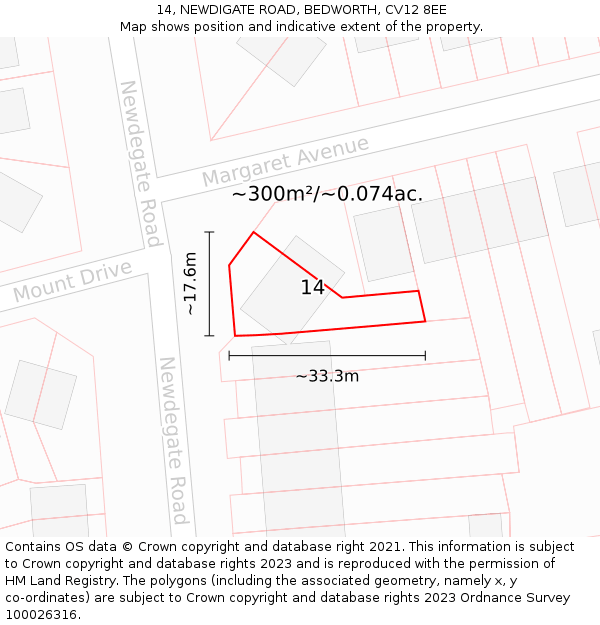 14, NEWDIGATE ROAD, BEDWORTH, CV12 8EE: Plot and title map