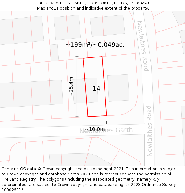 14, NEWLAITHES GARTH, HORSFORTH, LEEDS, LS18 4SU: Plot and title map