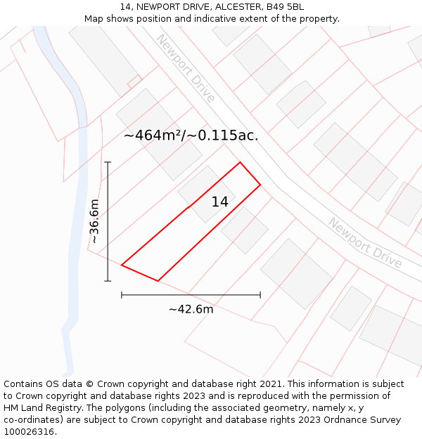 14, NEWPORT DRIVE, ALCESTER, B49 5BL: Plot and title map