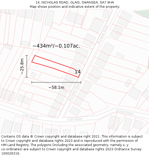14, NICHOLAS ROAD, GLAIS, SWANSEA, SA7 9HA: Plot and title map