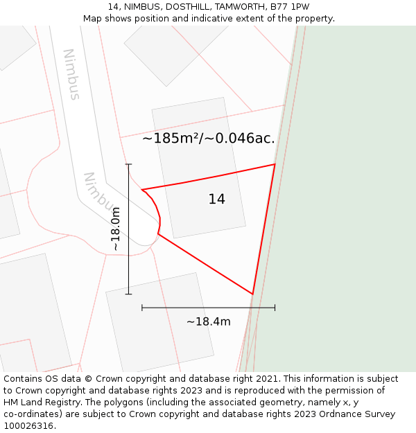 14, NIMBUS, DOSTHILL, TAMWORTH, B77 1PW: Plot and title map