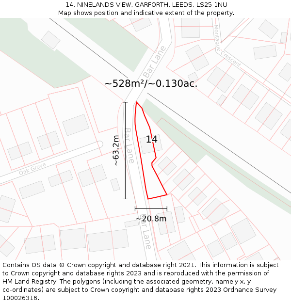 14, NINELANDS VIEW, GARFORTH, LEEDS, LS25 1NU: Plot and title map