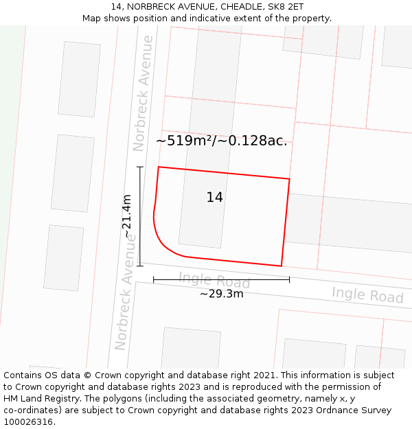 14, NORBRECK AVENUE, CHEADLE, SK8 2ET: Plot and title map