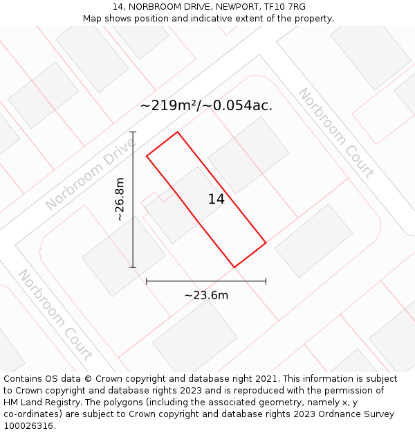 14, NORBROOM DRIVE, NEWPORT, TF10 7RG: Plot and title map