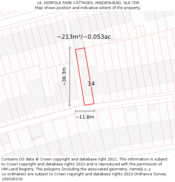 14, NORFOLK PARK COTTAGES, MAIDENHEAD, SL6 7DR: Plot and title map