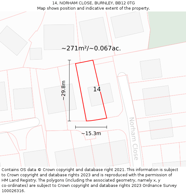 14, NORHAM CLOSE, BURNLEY, BB12 0TG: Plot and title map