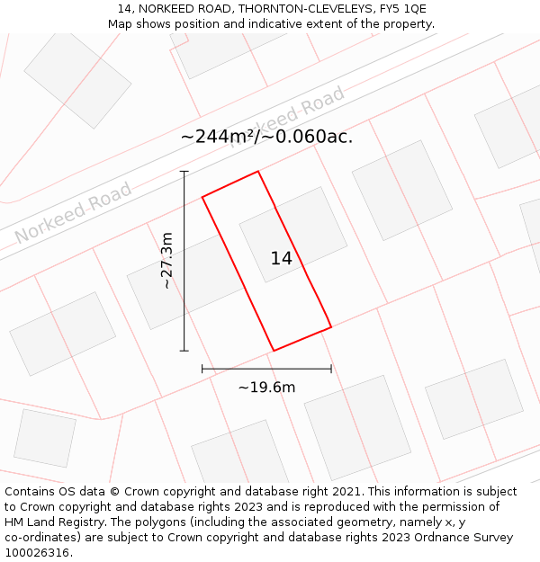 14, NORKEED ROAD, THORNTON-CLEVELEYS, FY5 1QE: Plot and title map