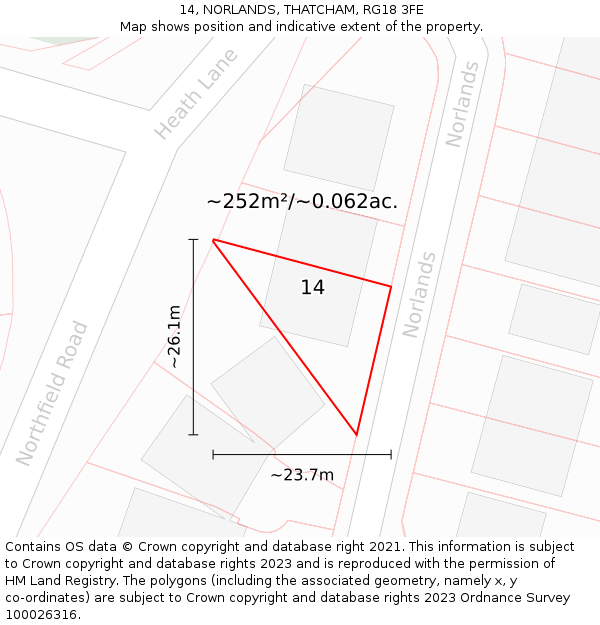 14, NORLANDS, THATCHAM, RG18 3FE: Plot and title map