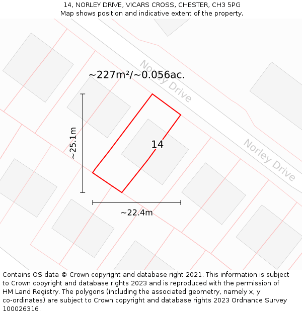 14, NORLEY DRIVE, VICARS CROSS, CHESTER, CH3 5PG: Plot and title map