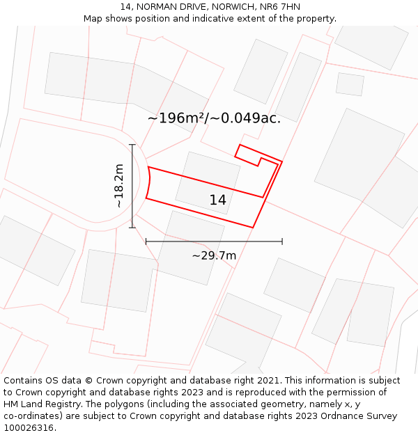 14, NORMAN DRIVE, NORWICH, NR6 7HN: Plot and title map