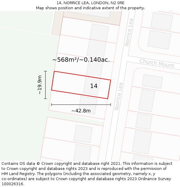 14, NORRICE LEA, LONDON, N2 0RE: Plot and title map