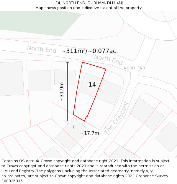 14, NORTH END, DURHAM, DH1 4NJ: Plot and title map