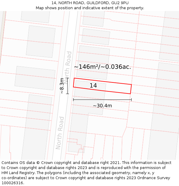 14, NORTH ROAD, GUILDFORD, GU2 9PU: Plot and title map