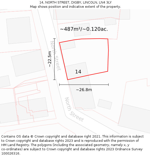 14, NORTH STREET, DIGBY, LINCOLN, LN4 3LY: Plot and title map