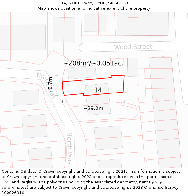 14, NORTH WAY, HYDE, SK14 1RU: Plot and title map