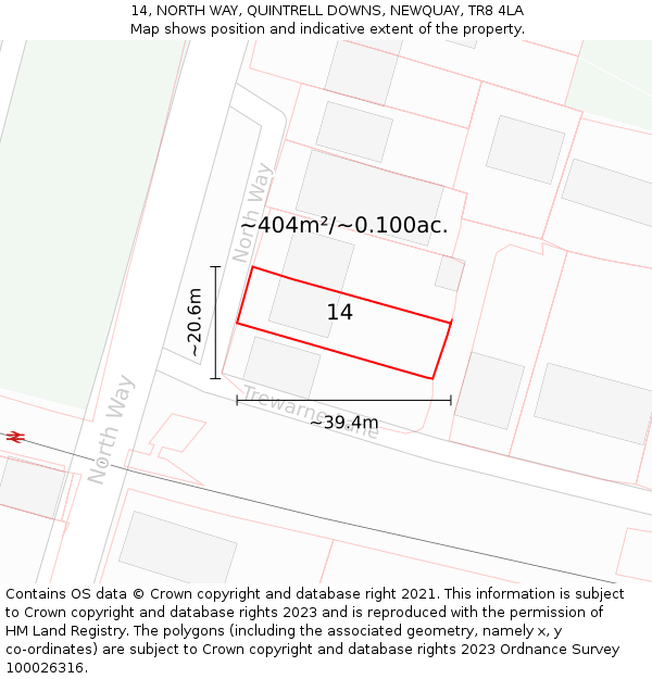 14, NORTH WAY, QUINTRELL DOWNS, NEWQUAY, TR8 4LA: Plot and title map