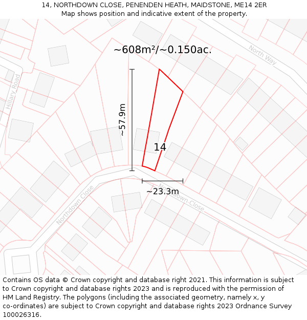 14, NORTHDOWN CLOSE, PENENDEN HEATH, MAIDSTONE, ME14 2ER: Plot and title map