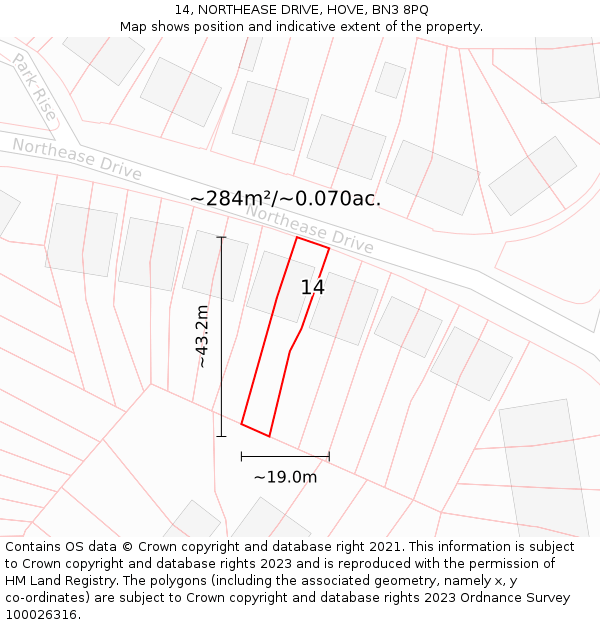 14, NORTHEASE DRIVE, HOVE, BN3 8PQ: Plot and title map