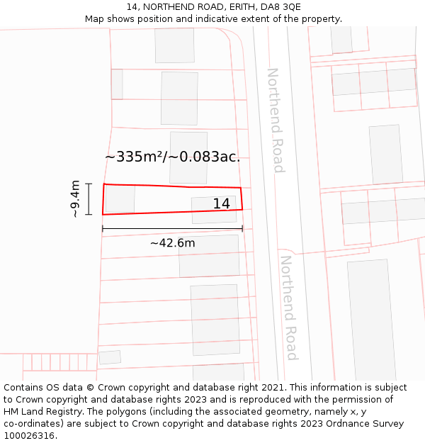 14, NORTHEND ROAD, ERITH, DA8 3QE: Plot and title map