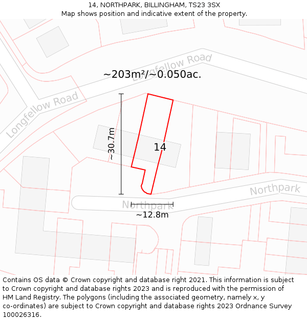 14, NORTHPARK, BILLINGHAM, TS23 3SX: Plot and title map