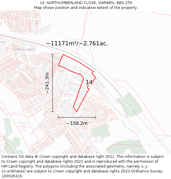 14, NORTHUMBERLAND CLOSE, DARWEN, BB3 2TN: Plot and title map