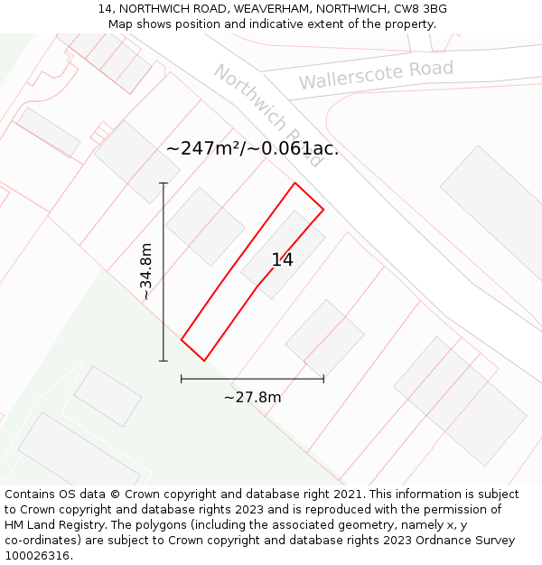 14, NORTHWICH ROAD, WEAVERHAM, NORTHWICH, CW8 3BG: Plot and title map