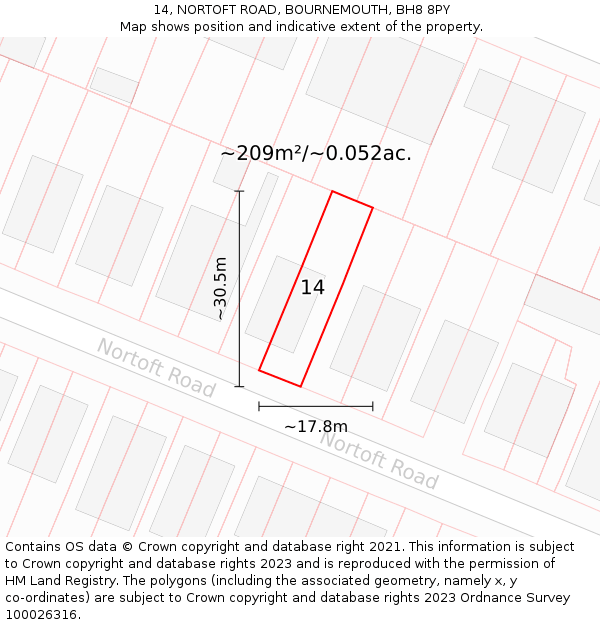 14, NORTOFT ROAD, BOURNEMOUTH, BH8 8PY: Plot and title map