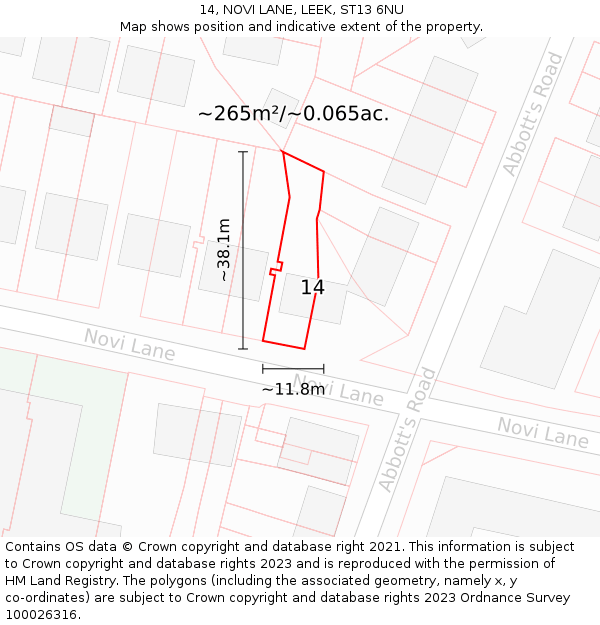 14, NOVI LANE, LEEK, ST13 6NU: Plot and title map
