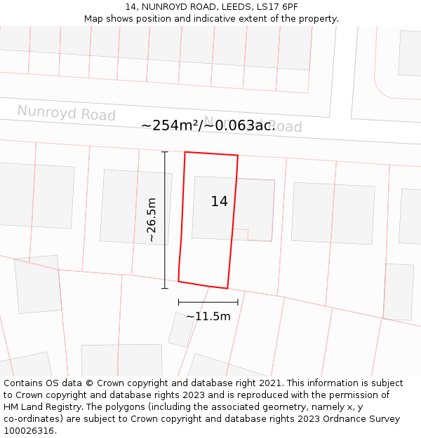 14, NUNROYD ROAD, LEEDS, LS17 6PF: Plot and title map