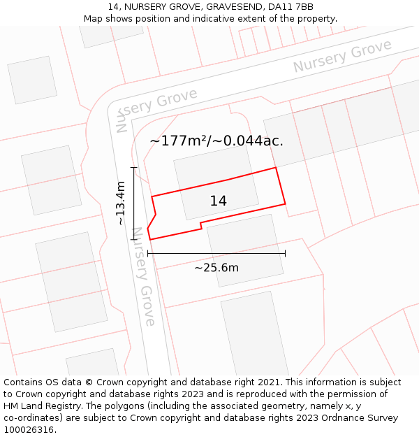 14, NURSERY GROVE, GRAVESEND, DA11 7BB: Plot and title map