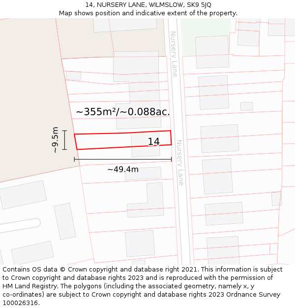 14, NURSERY LANE, WILMSLOW, SK9 5JQ: Plot and title map