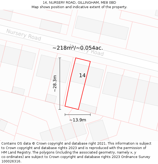 14, NURSERY ROAD, GILLINGHAM, ME8 0BD: Plot and title map