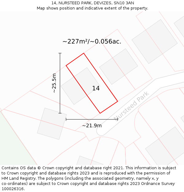 14, NURSTEED PARK, DEVIZES, SN10 3AN: Plot and title map