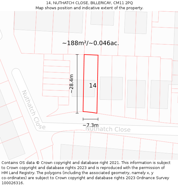 14, NUTHATCH CLOSE, BILLERICAY, CM11 2PQ: Plot and title map