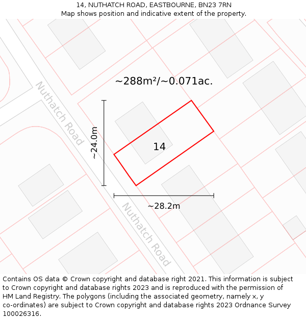 14, NUTHATCH ROAD, EASTBOURNE, BN23 7RN: Plot and title map