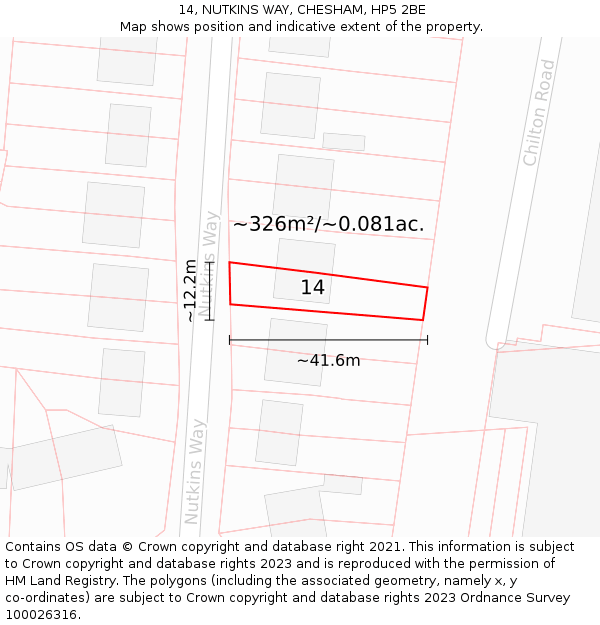 14, NUTKINS WAY, CHESHAM, HP5 2BE: Plot and title map
