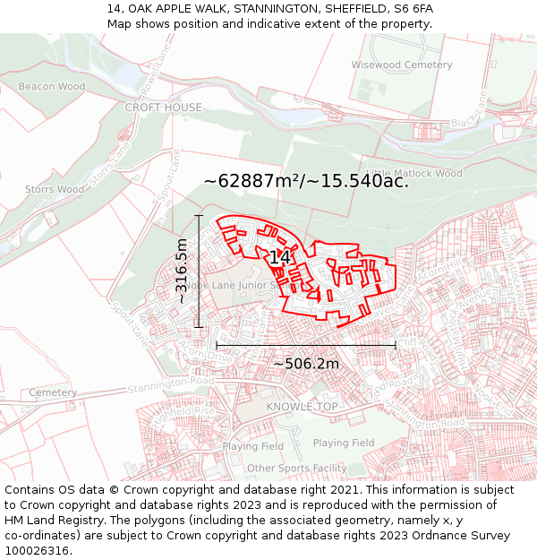 14, OAK APPLE WALK, STANNINGTON, SHEFFIELD, S6 6FA: Plot and title map