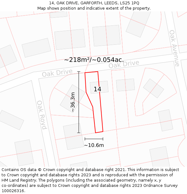 14, OAK DRIVE, GARFORTH, LEEDS, LS25 1PQ: Plot and title map