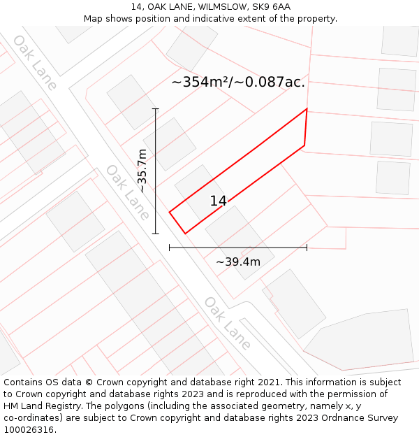 14, OAK LANE, WILMSLOW, SK9 6AA: Plot and title map