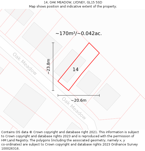 14, OAK MEADOW, LYDNEY, GL15 5SD: Plot and title map