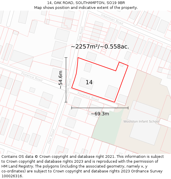 14, OAK ROAD, SOUTHAMPTON, SO19 9BR: Plot and title map