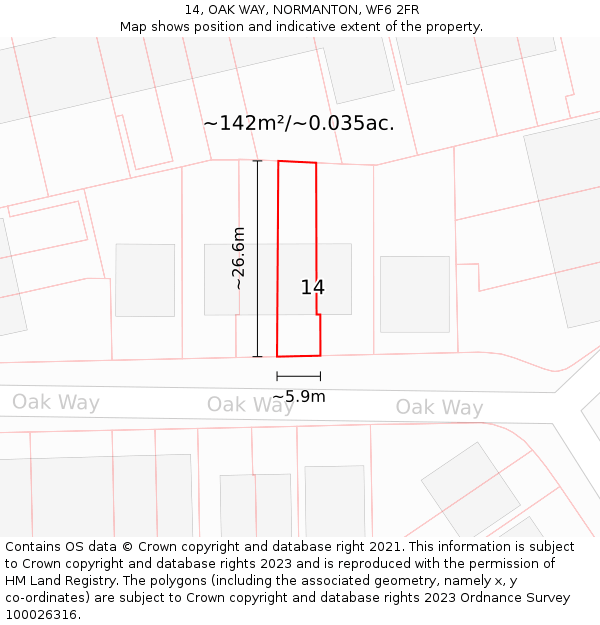 14, OAK WAY, NORMANTON, WF6 2FR: Plot and title map