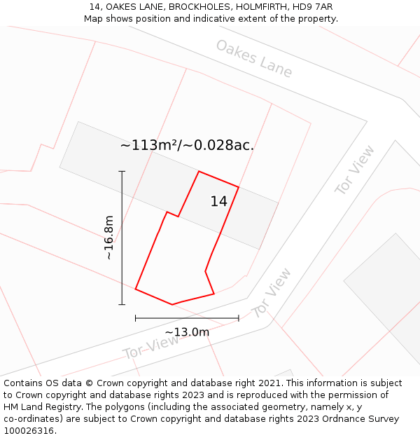 14, OAKES LANE, BROCKHOLES, HOLMFIRTH, HD9 7AR: Plot and title map