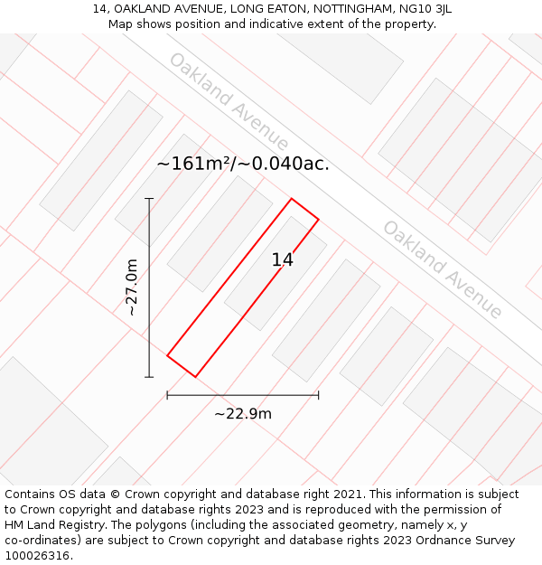14, OAKLAND AVENUE, LONG EATON, NOTTINGHAM, NG10 3JL: Plot and title map