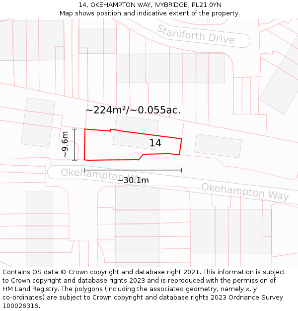 14, OKEHAMPTON WAY, IVYBRIDGE, PL21 0YN: Plot and title map