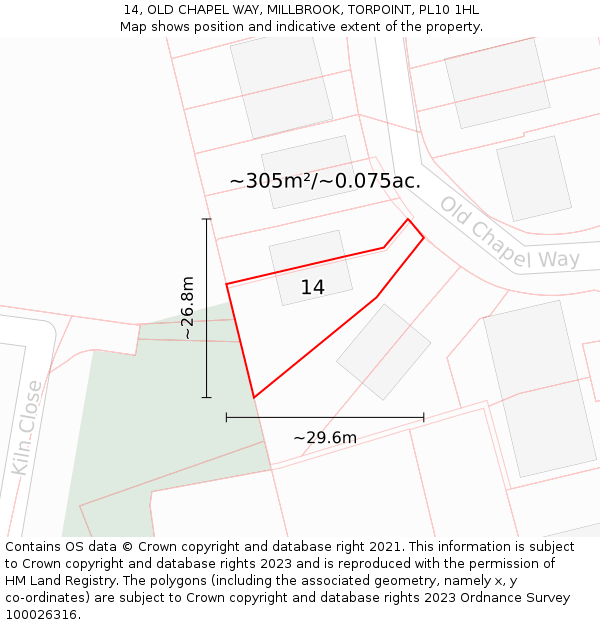14, OLD CHAPEL WAY, MILLBROOK, TORPOINT, PL10 1HL: Plot and title map