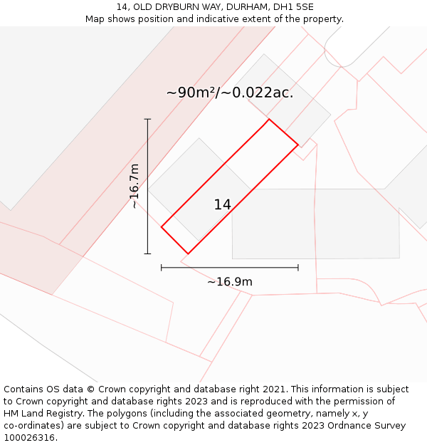 14, OLD DRYBURN WAY, DURHAM, DH1 5SE: Plot and title map